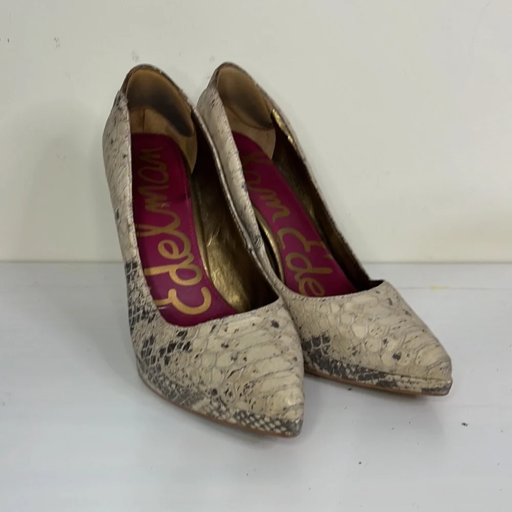 Sam Edelman Celia Snakeskin Pointed Toe High Heeled Stilettos Size 8